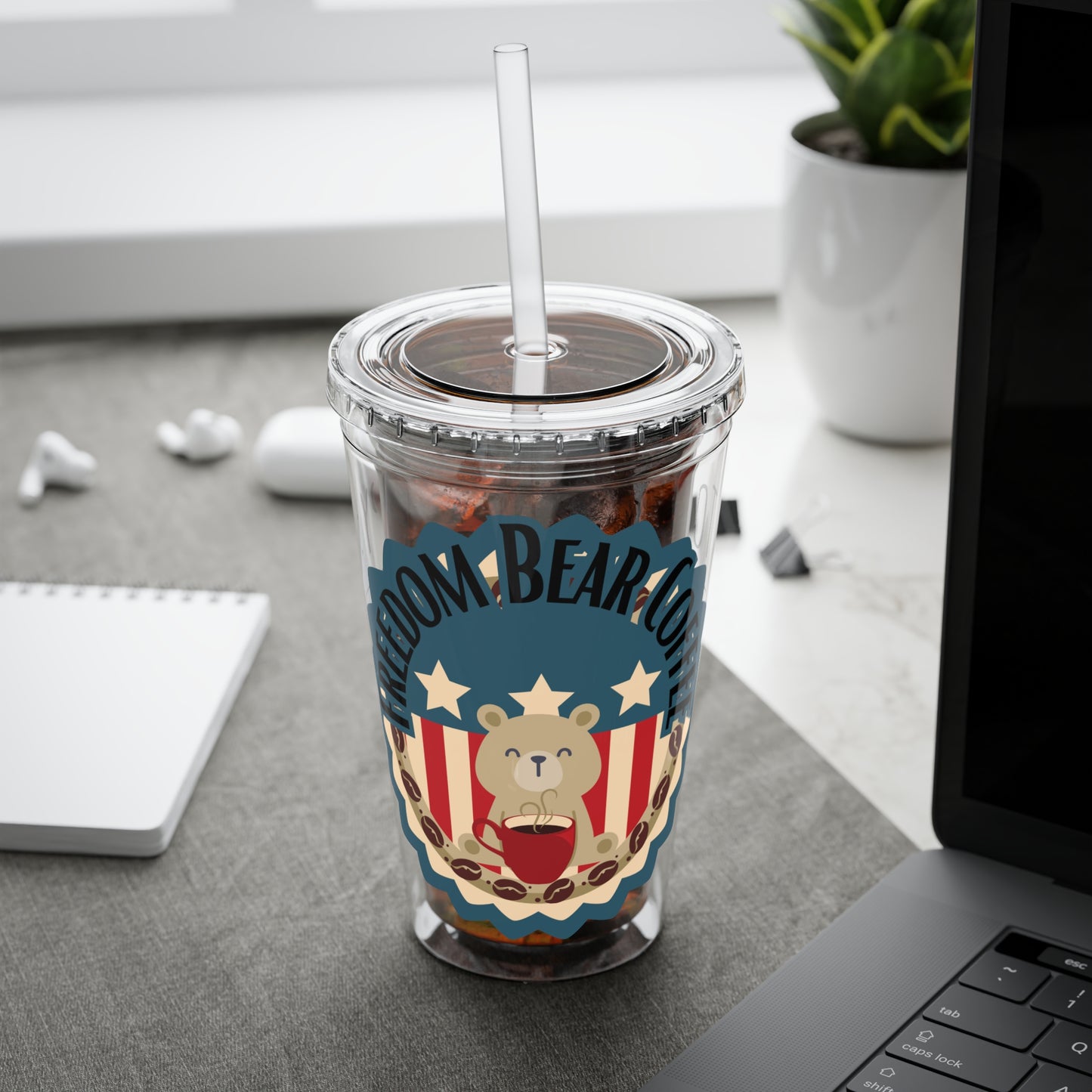 Freedom Bear Coffee "Make Me Happy" Tumbler with Straw & Quote, 16oz - From Printify - Just $19.99! Shop now at Freedom Bear Coffee